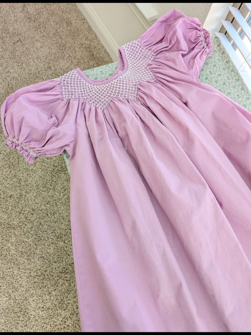5T Smocked Purple Bishop Dress With Pearl Details